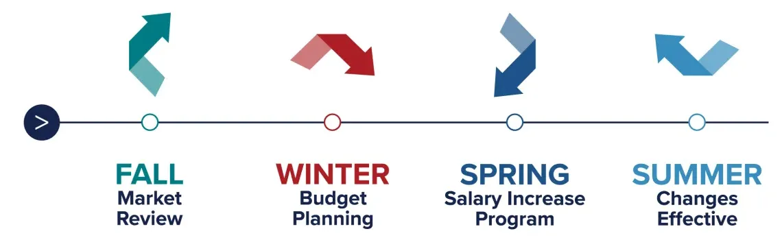 Compensation four seasons cycle. Market review, budget planning, salary increase program, changes effective