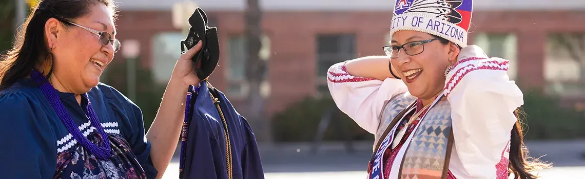 Native American graduate with mother