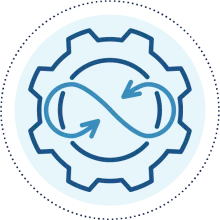 Gear icon with rotating arrows making infinity sign